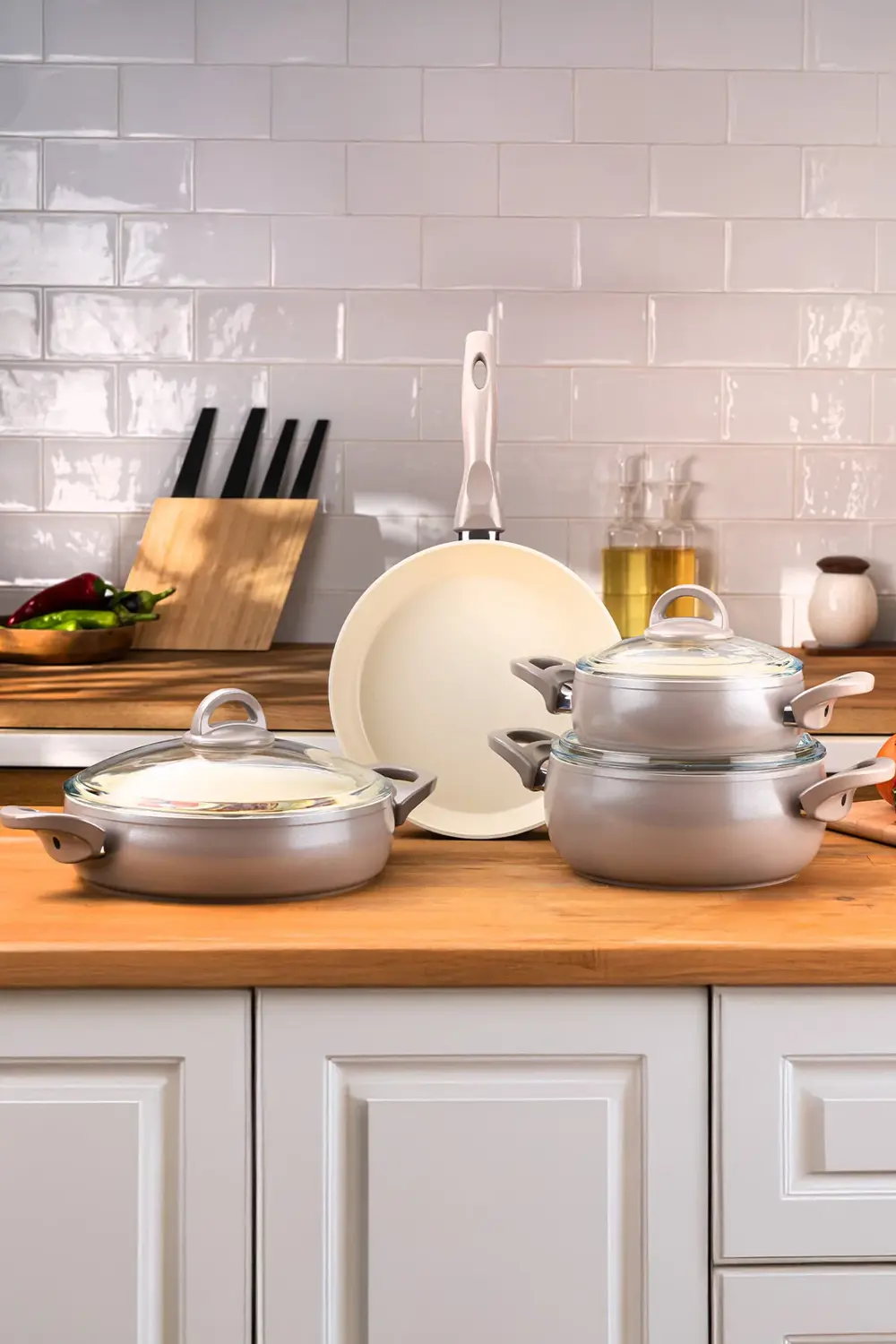 Crystal 7 Parça Güveç Seti Bej