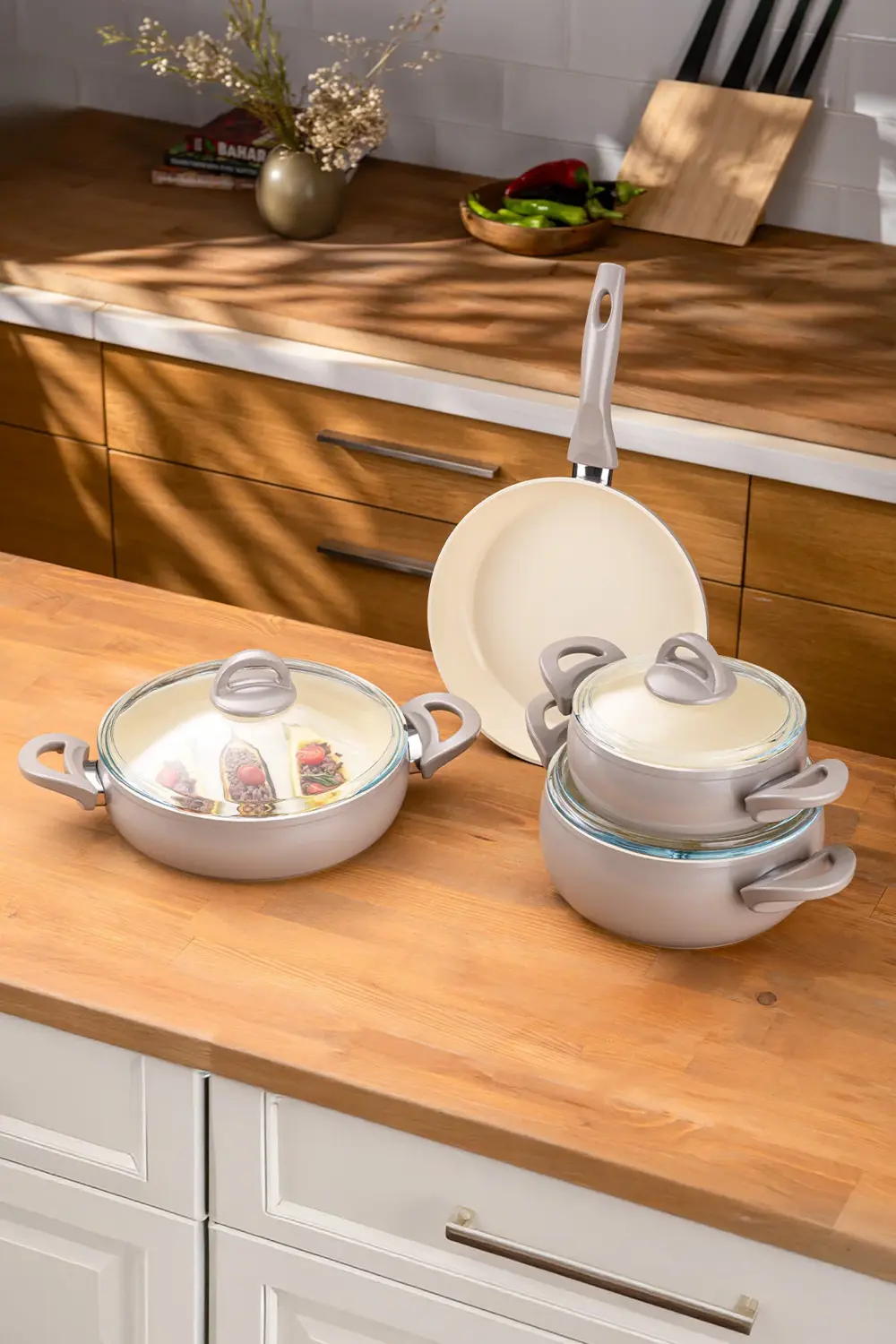 Crystal 7 Parça Güveç Seti Bej