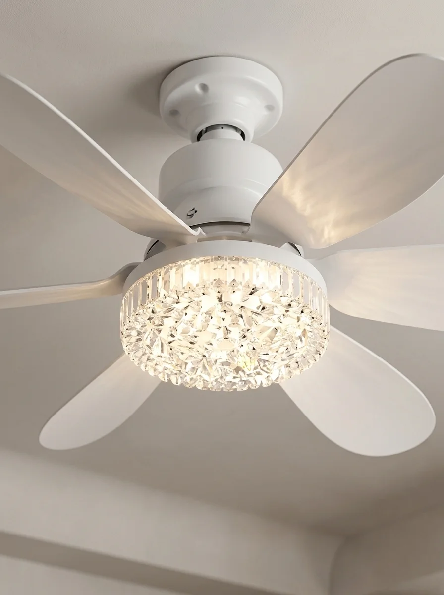 Crystal Aura 52 cm Ultra Sessiz LED Tavan Vantilatörü - 3 Kademeli Bakır Motor & Kristal Avize