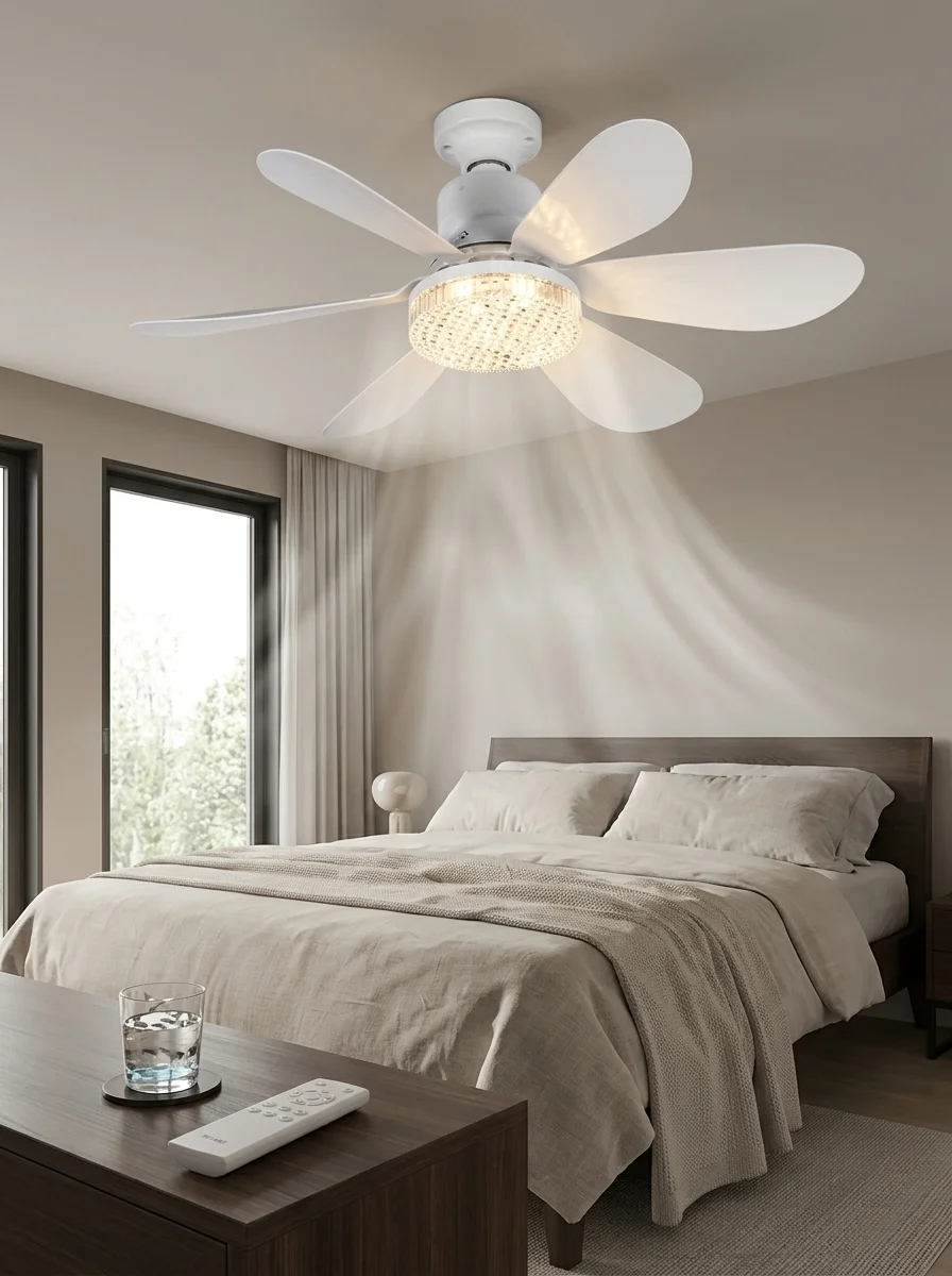Crystal Aura 52 cm Ultra Sessiz LED Tavan Vantilatörü - 3 Kademeli Bakır Motor & Kristal Avize