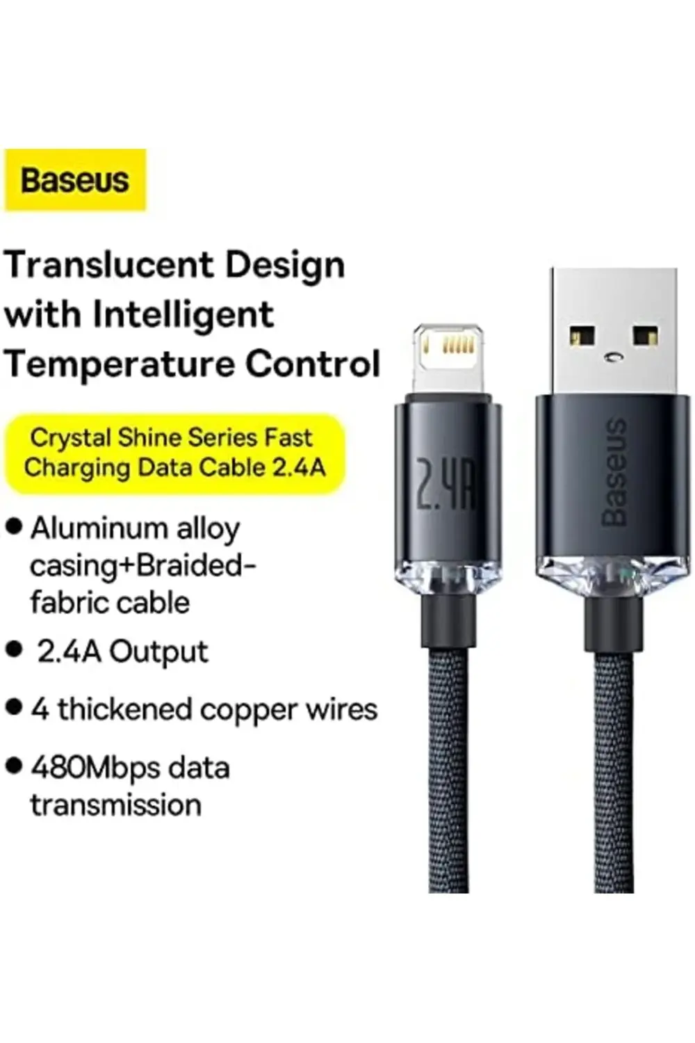 Crystal Hızlı Şarj Kablosu, Lightning – 1.2m, Uyumlu, Güçlendiril