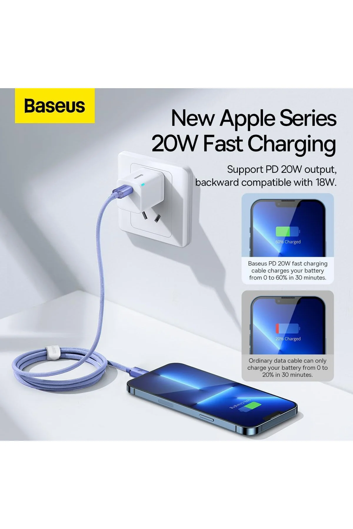 Crystal Shine 20W Type-C to Lightning Kablo 1.2m-Mor Crystal Shine 20W Type-C to Lightning Kablo 1.2m-Mor