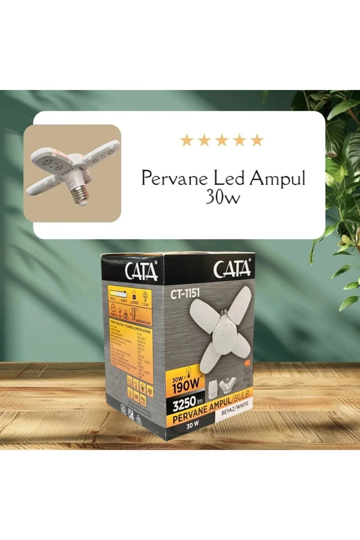 CT-1151 PERVANE AMPUL BEYAZ IŞIK 6400K 30W CT-1151 PERVANE AMPUL BEYAZ IŞIK 6400K 30W - Görsel 3
