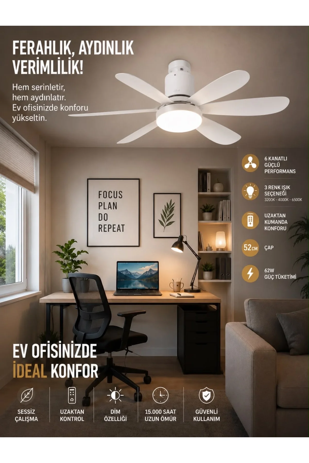 CT-1154 62W Lodos Fan Led Kumandalı Işıklı Tavan Vantilatörü - Görsel 3