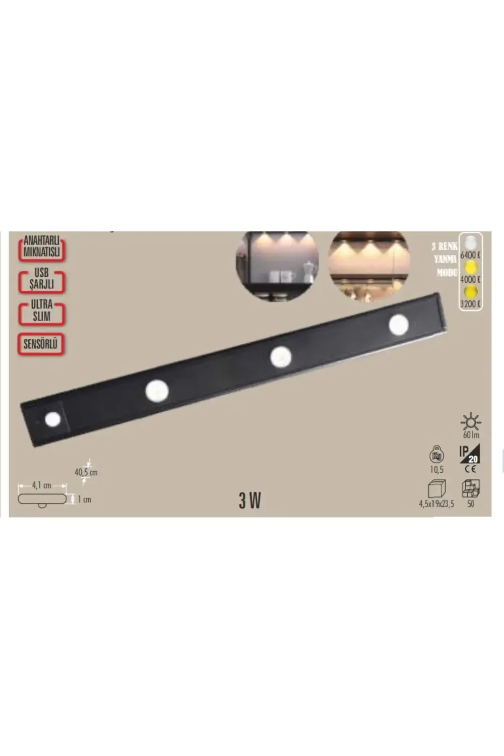 CT-2464 Bella Şarjlı Cabinet Sensörlü 3 renk değişebilir mod