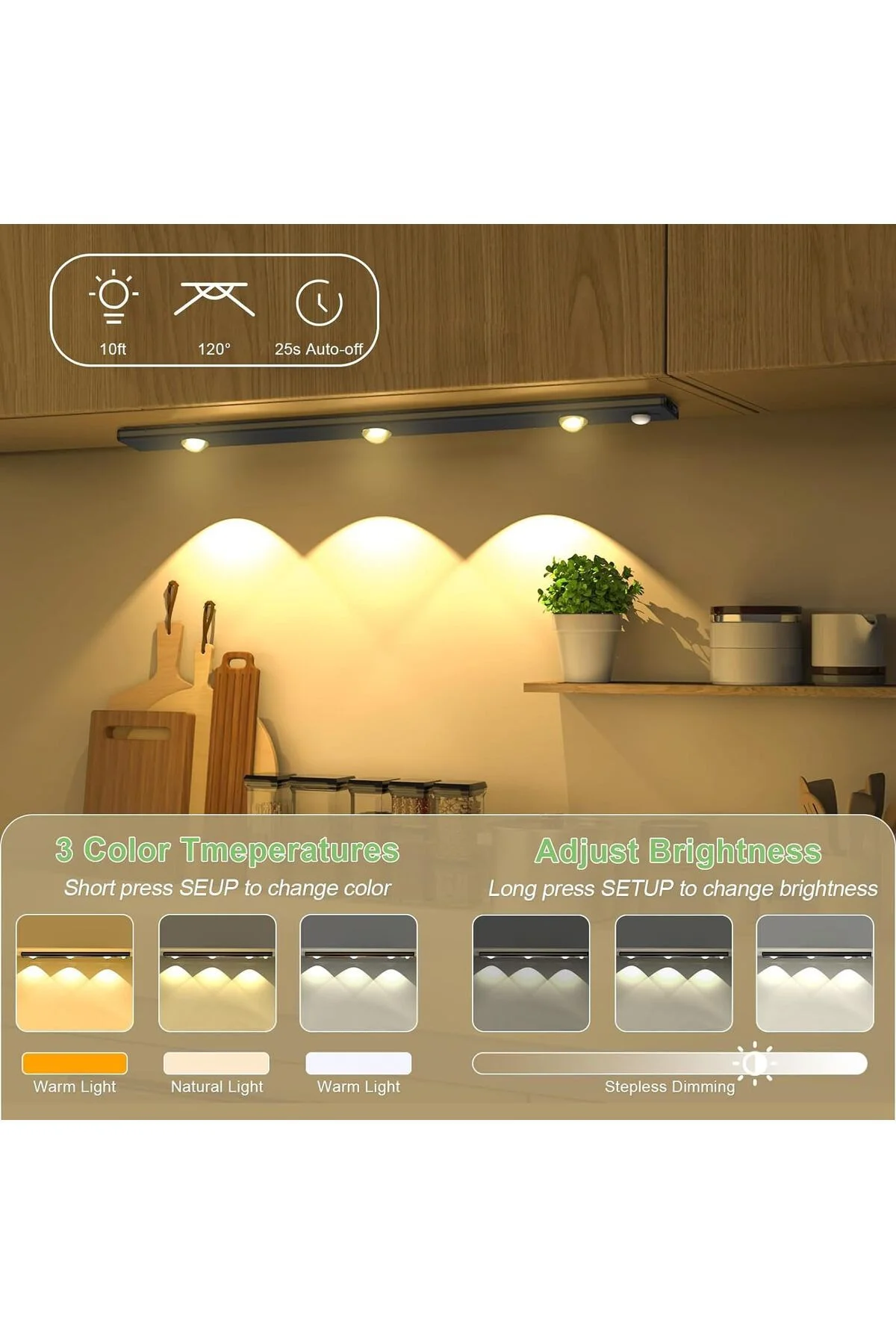 CT-2464 SENSÖRLÜ ŞARJLI DOLAP LAMBASI 40 CM 3200K-4000K-6400K