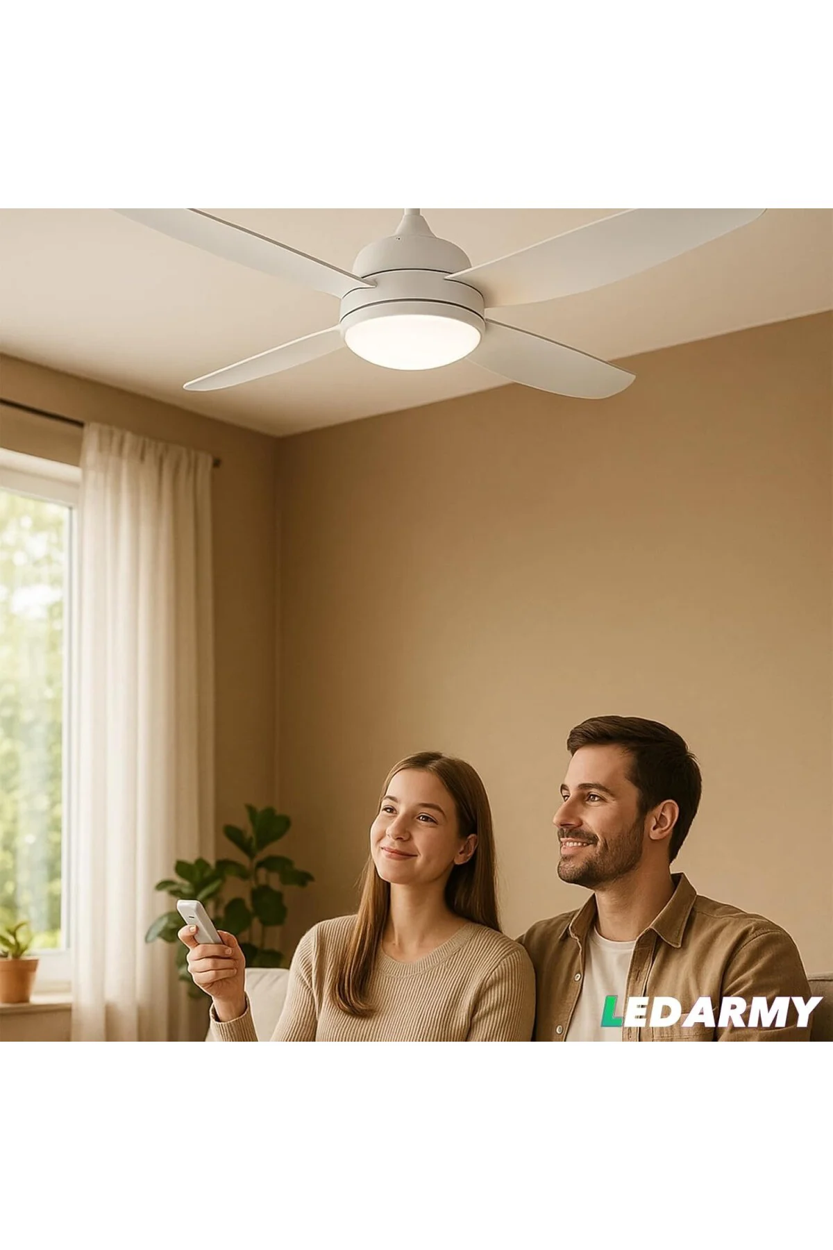 CT-3000 Modern Tavan Vantilatörü Beyaz LED Işıklı ve Uzaktan Kuma