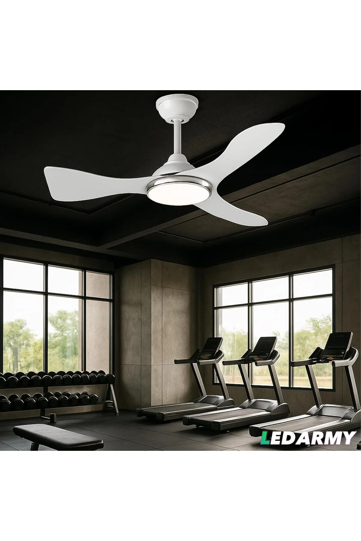 CT-3000 Modern Tavan Vantilatörü Beyaz LED Işıklı ve Uzaktan Kuma