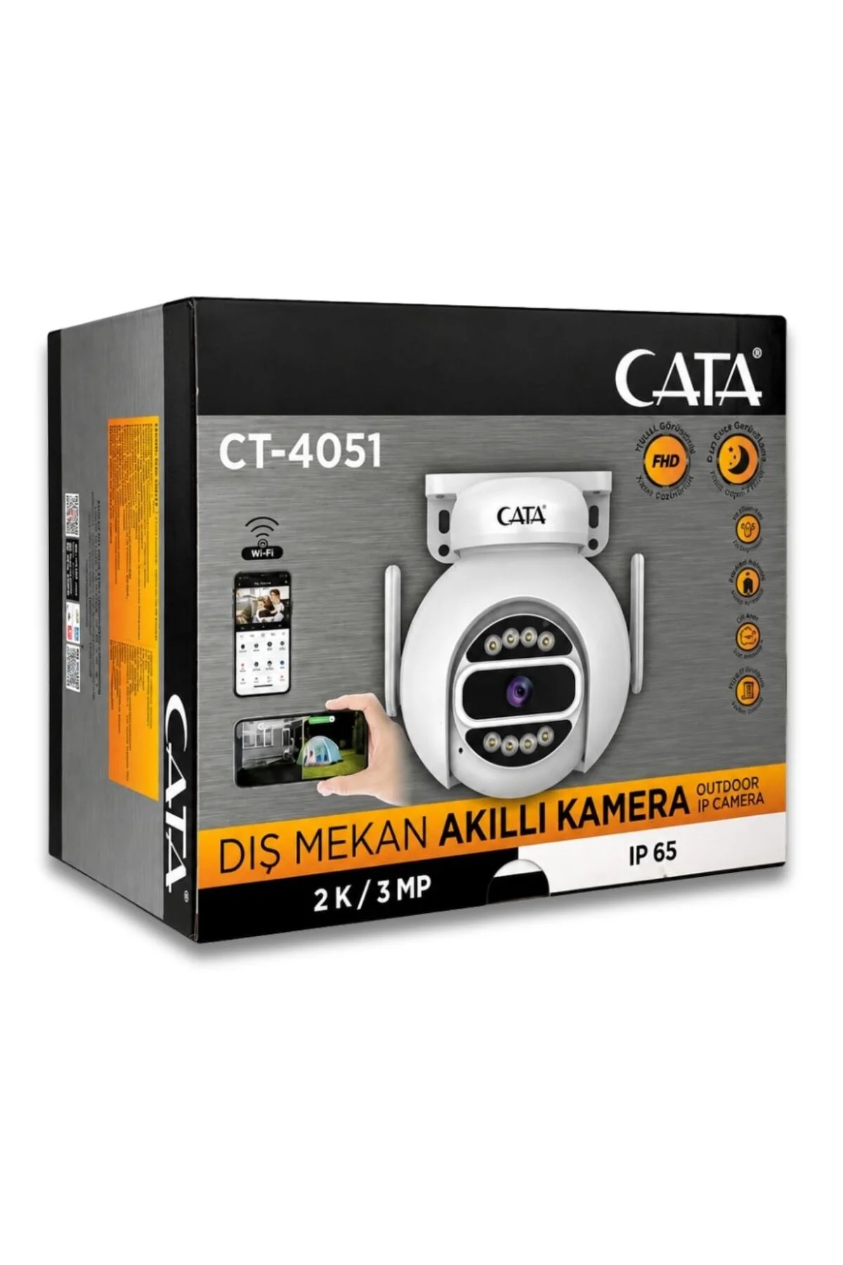 CT-4051 Akıllı Dış Mekan 360° WiFi Güvenlik Kamerası 3MP Full HD Gece Görüşlü Ses ve Hareket Al - Görsel 3