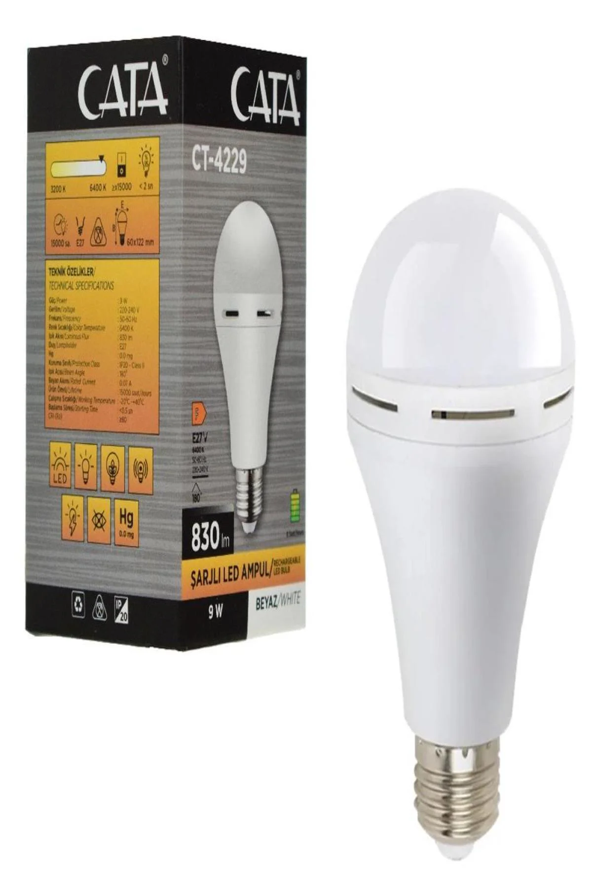 Ct 4229 7w Şarjlı Cob Led Ampül Beyaz