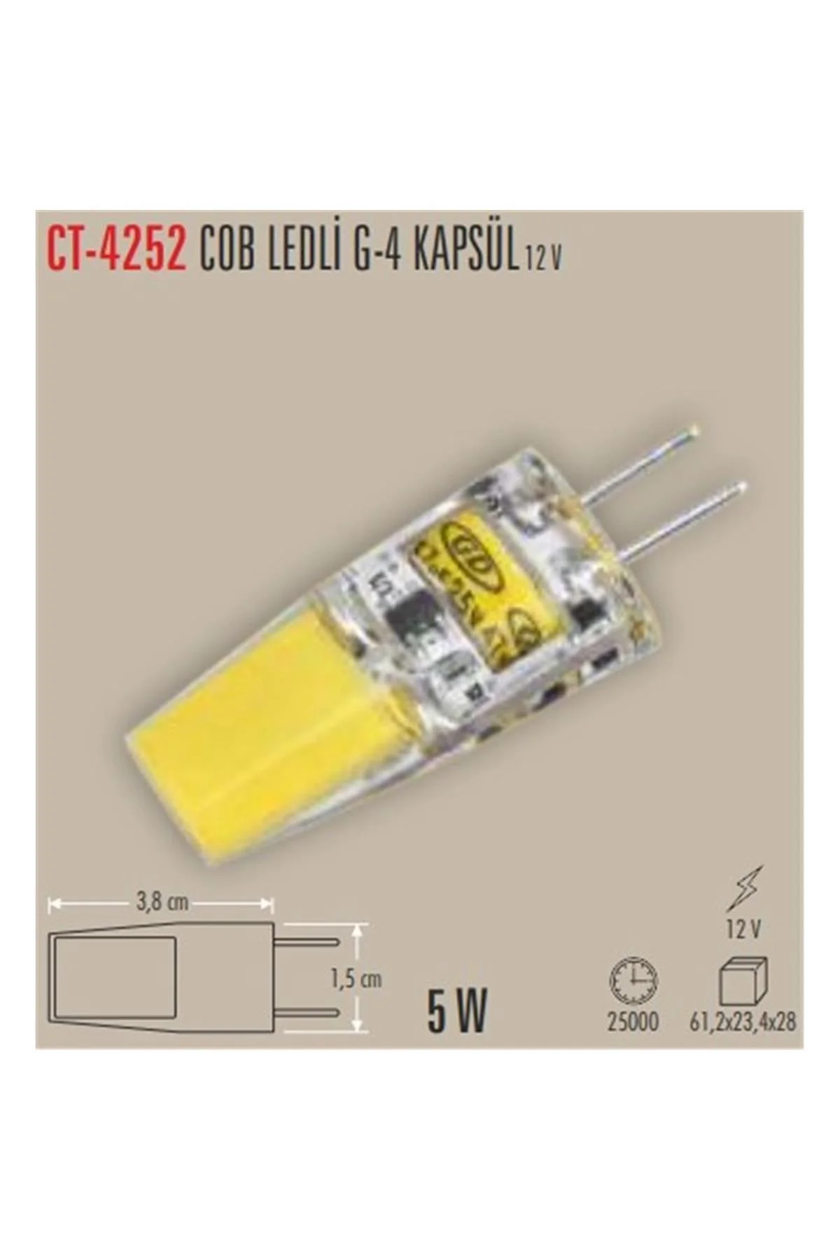 Ct-4252 G4 Duy 12 Volt Kapsül Ampul 4 W Günışığı 10 Adet - Görsel 2