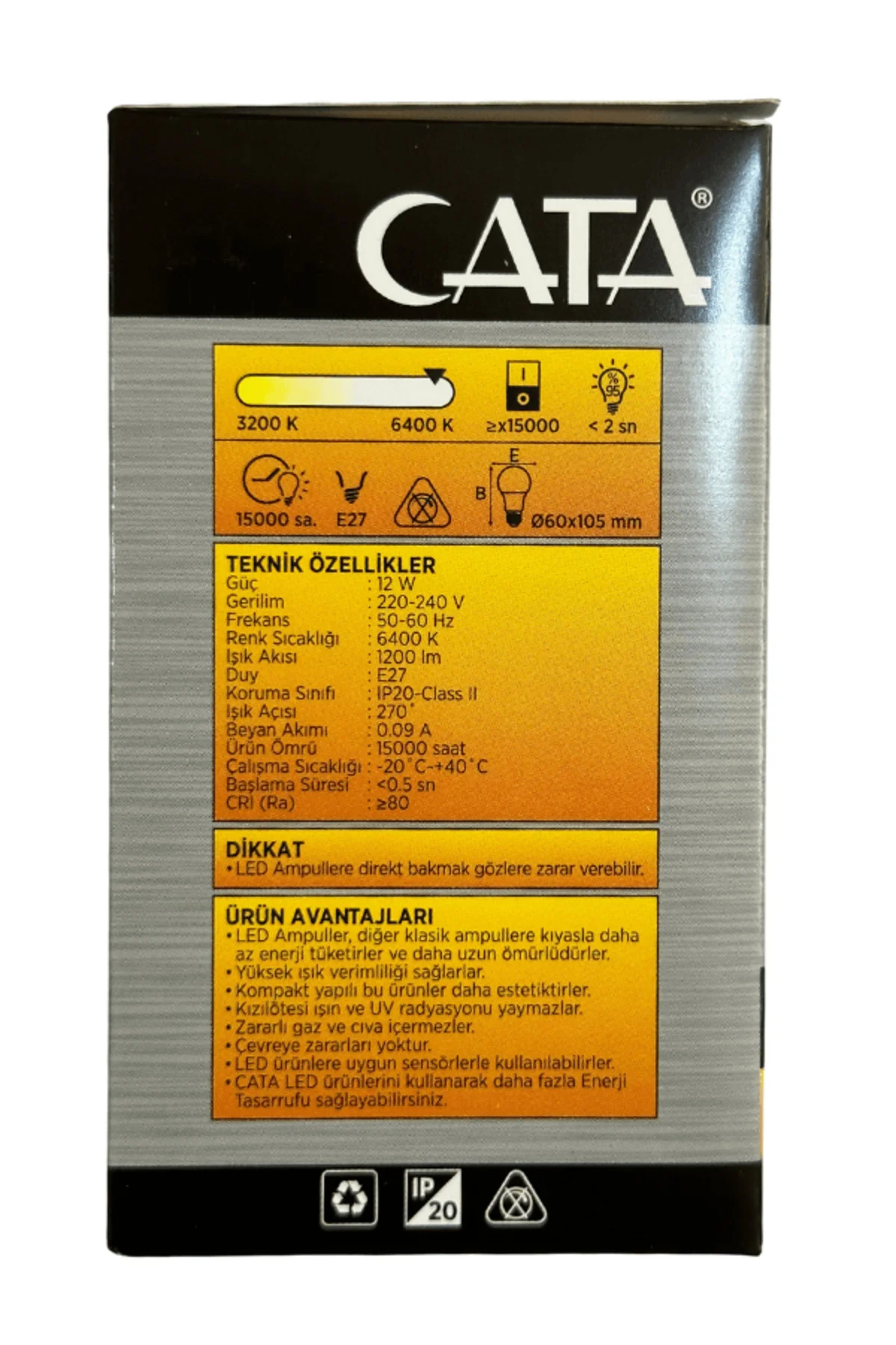 CT-4266 12W 6400K (Beyaz Işık) E27 Duylu Led Ampul (4 Adet) - Görsel 3