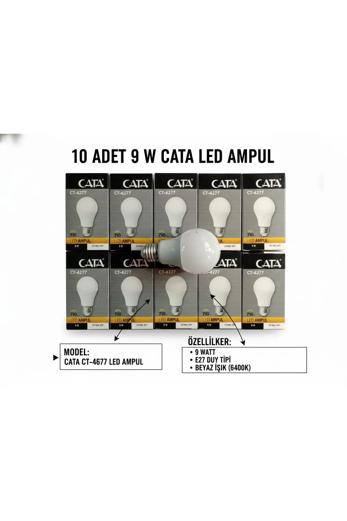 CT-4277 9w Led Ampul Beyaz 6500k 10'lu Paket AMPUL E27 UYUMLU - Görsel 2