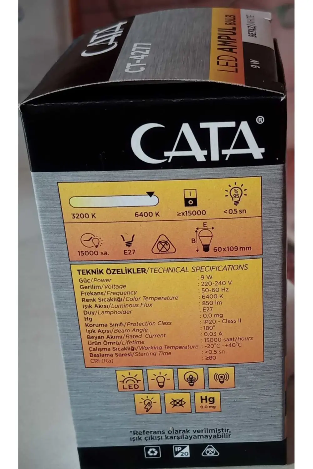 Ct-4277 Led Ampül 6400k 9w E27 Beyaz Işık 10 Adet (9W=60W) 850 Lm