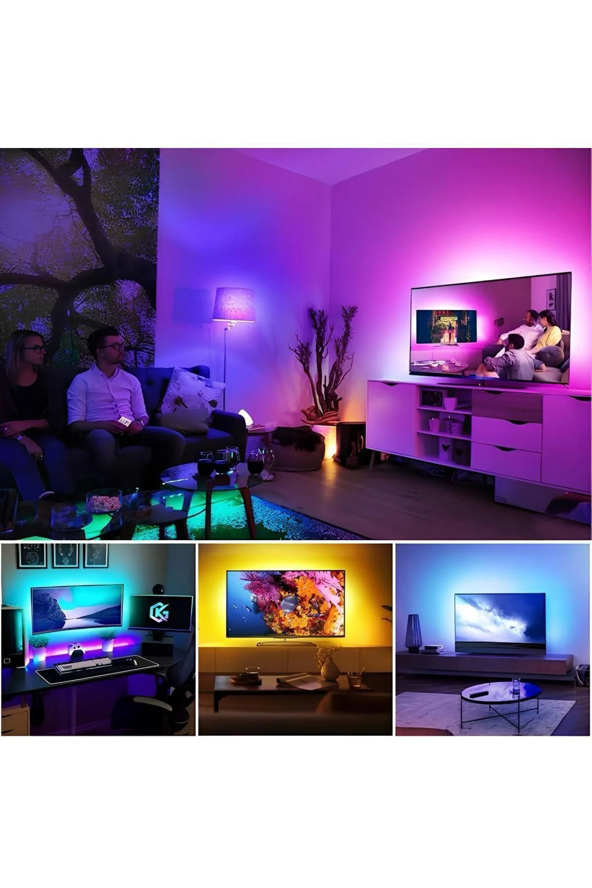 CT-4566 Televizyon Arkası RGB Şerit Led Seti ( USB ) 3 mt. kumand