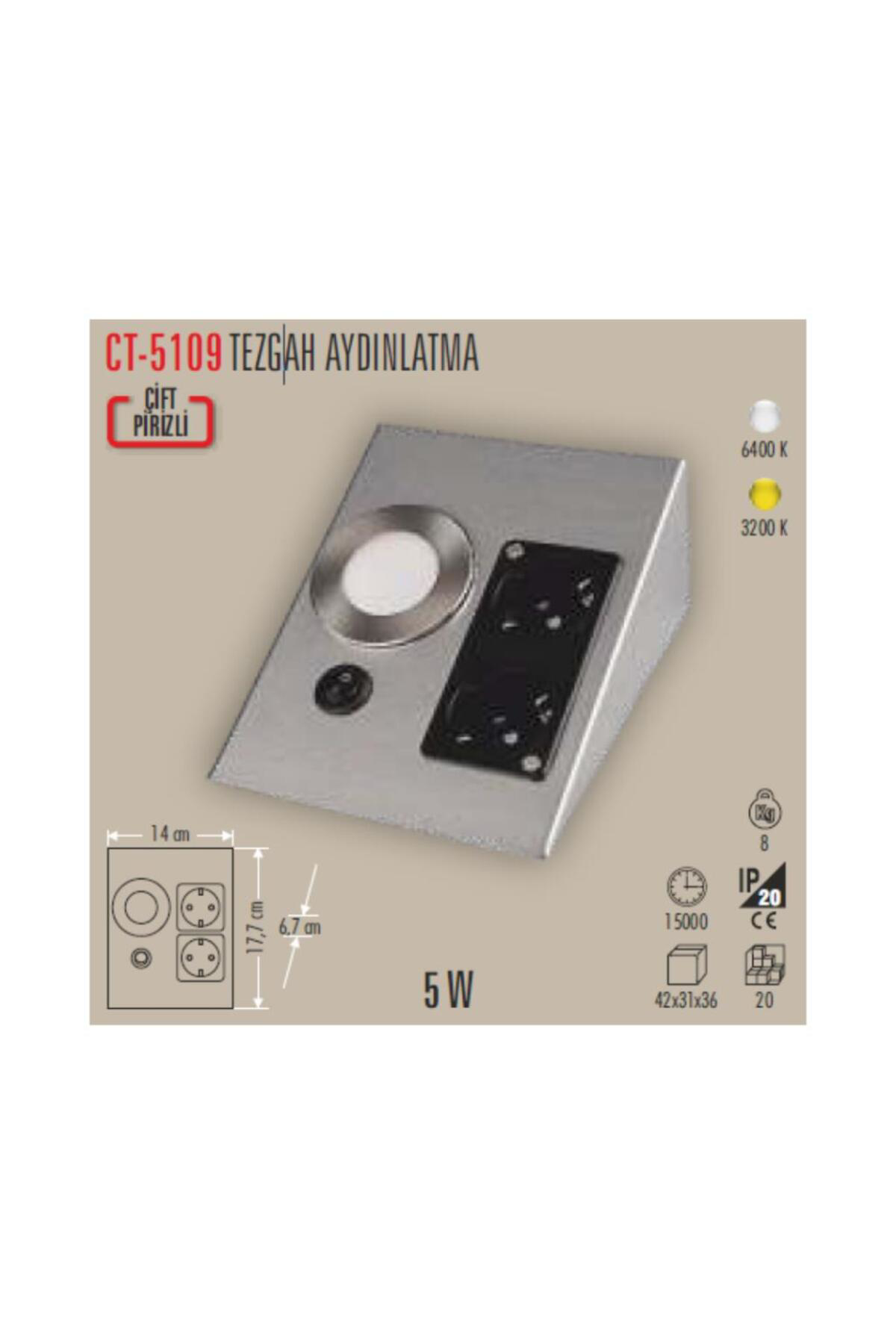 CT-5109 1W Ledli Çift Prizli Tezgah Altı Spot Aydınlatma Beyaz Iş
