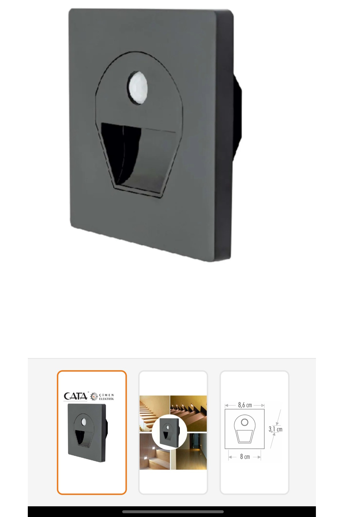 Ct 5170 1w Füme Kasa Sensörlü Koridor Aydınlatması 3200k Gün Işığ