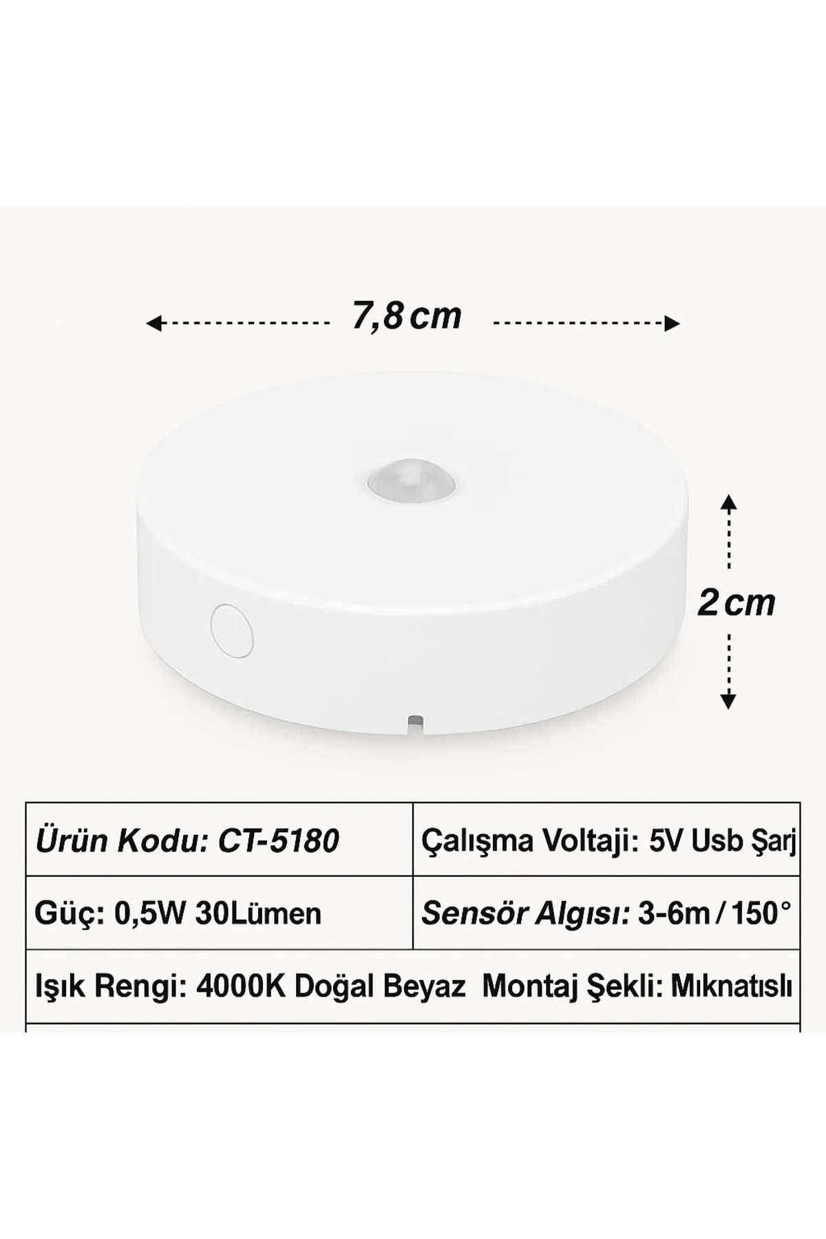 CT-5180 Şarjlı Dolap İçi Kabin LED Aydınlatma Mıknatıslı ve Harek