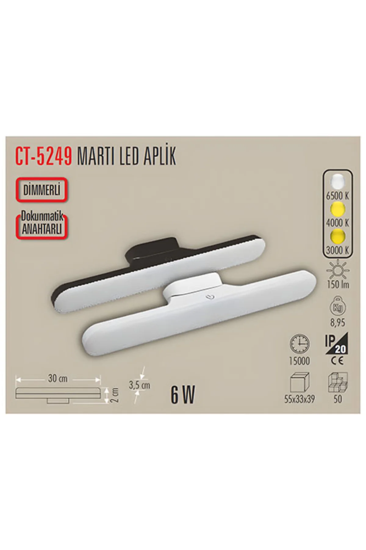 CT-5249 6W MARTI ŞARJLI LEDLİ APLİK 3 RENK