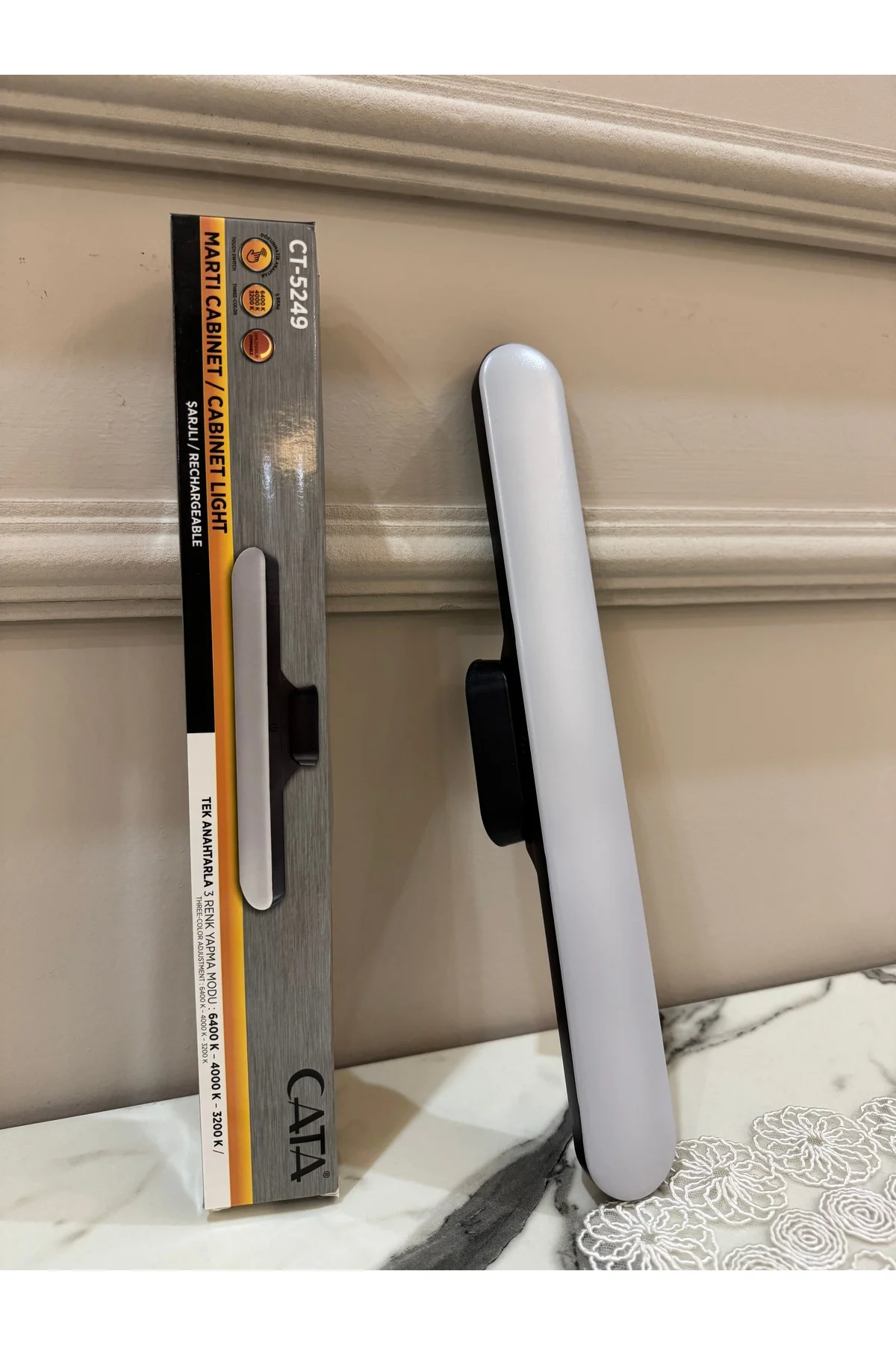 CT 5249 MARTI SİYAH ŞARJI LEDLİ APLİK 3 RENK IŞIK