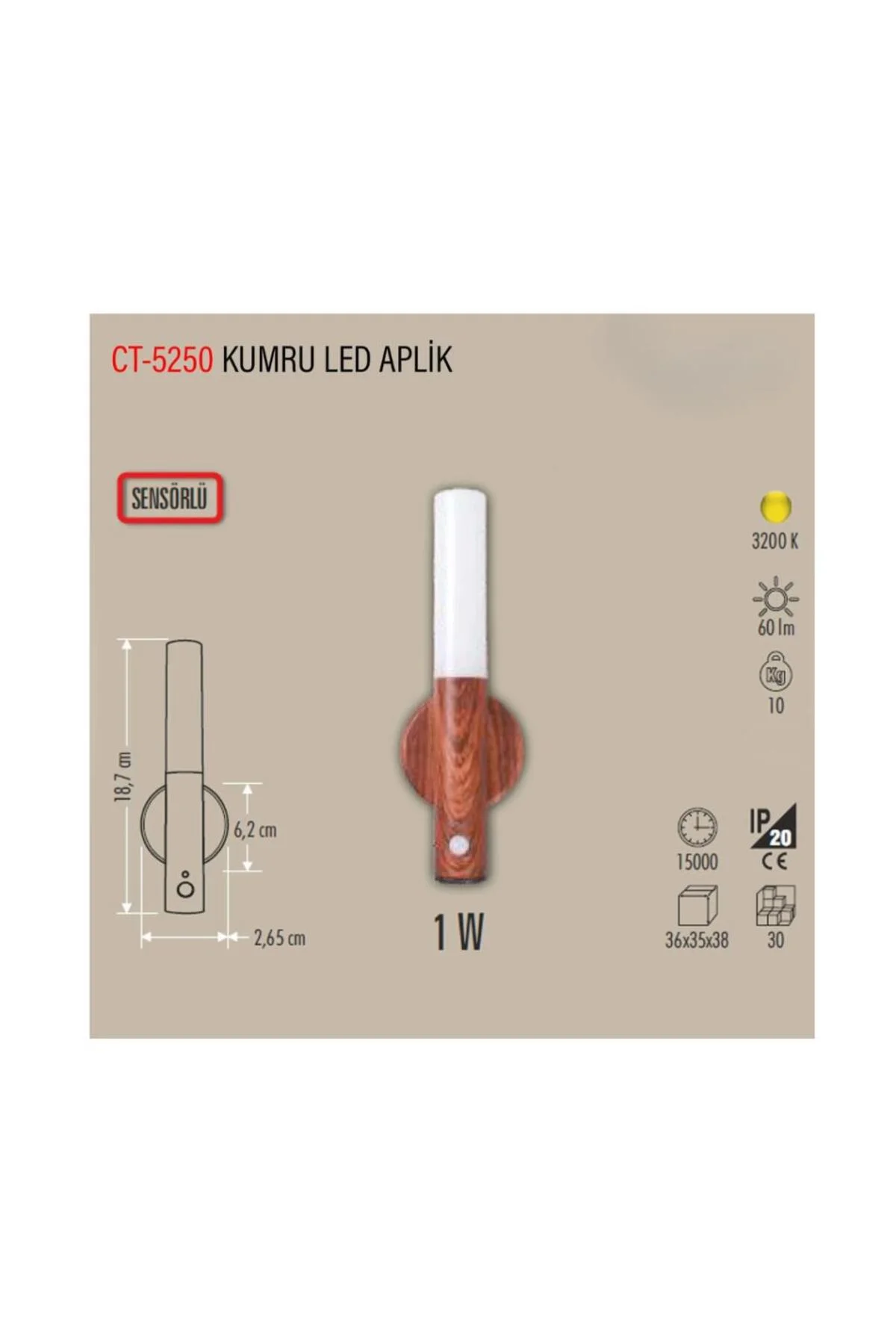 CT-5250 Kumru Şarjlı Led Aplik Gün Işığı 1W 3200K - Görsel 3