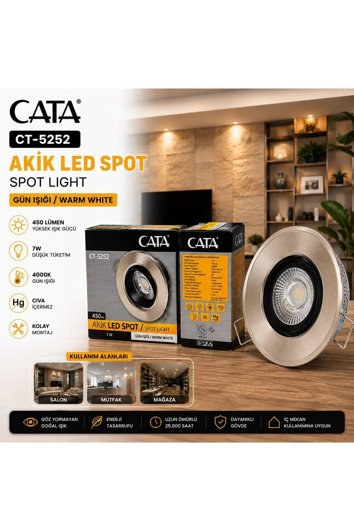 CT-5252 Akik Led Spot 7W Günışığı CT-5252 Akik Led Spot 7W Günışığı