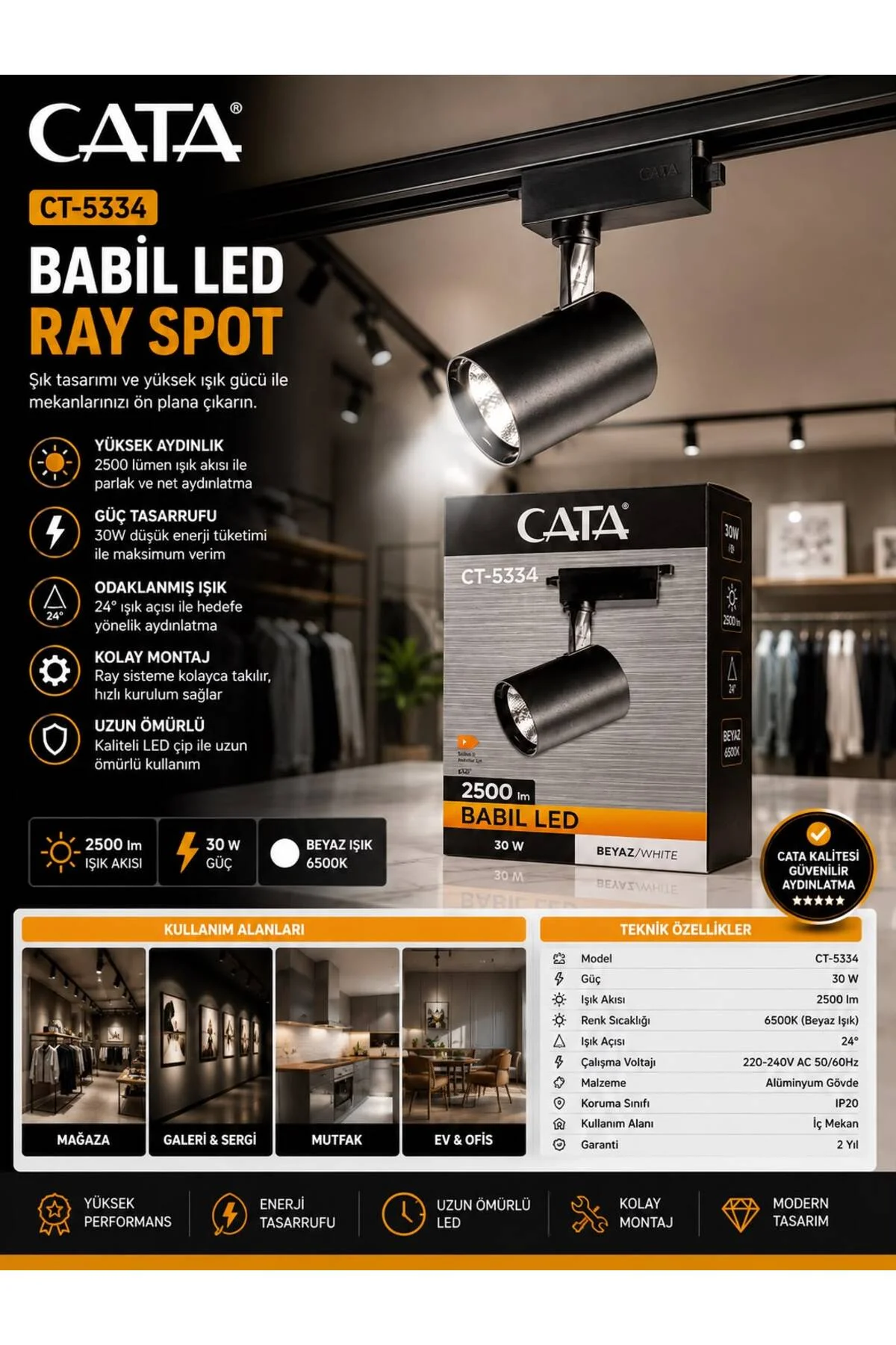 CT- 5334 SİYAH KASA RAY SPOT BEYAZ IŞIK 6500K CT- 5334 SİYAH KASA RAY SPOT BEYAZ IŞIK 6500K