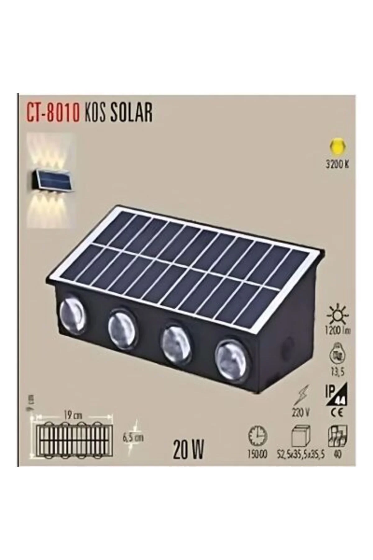 CT-8010 20W KOS SOLAR LED APLİK DIŞ MEKAN GÜNIŞIĞI - Görsel 2