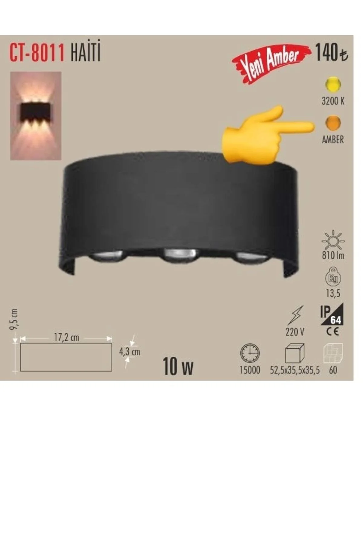 Ct-8011 Amber Işık Rengi 10 Watt Çift Taraflı Işık Led Aplik