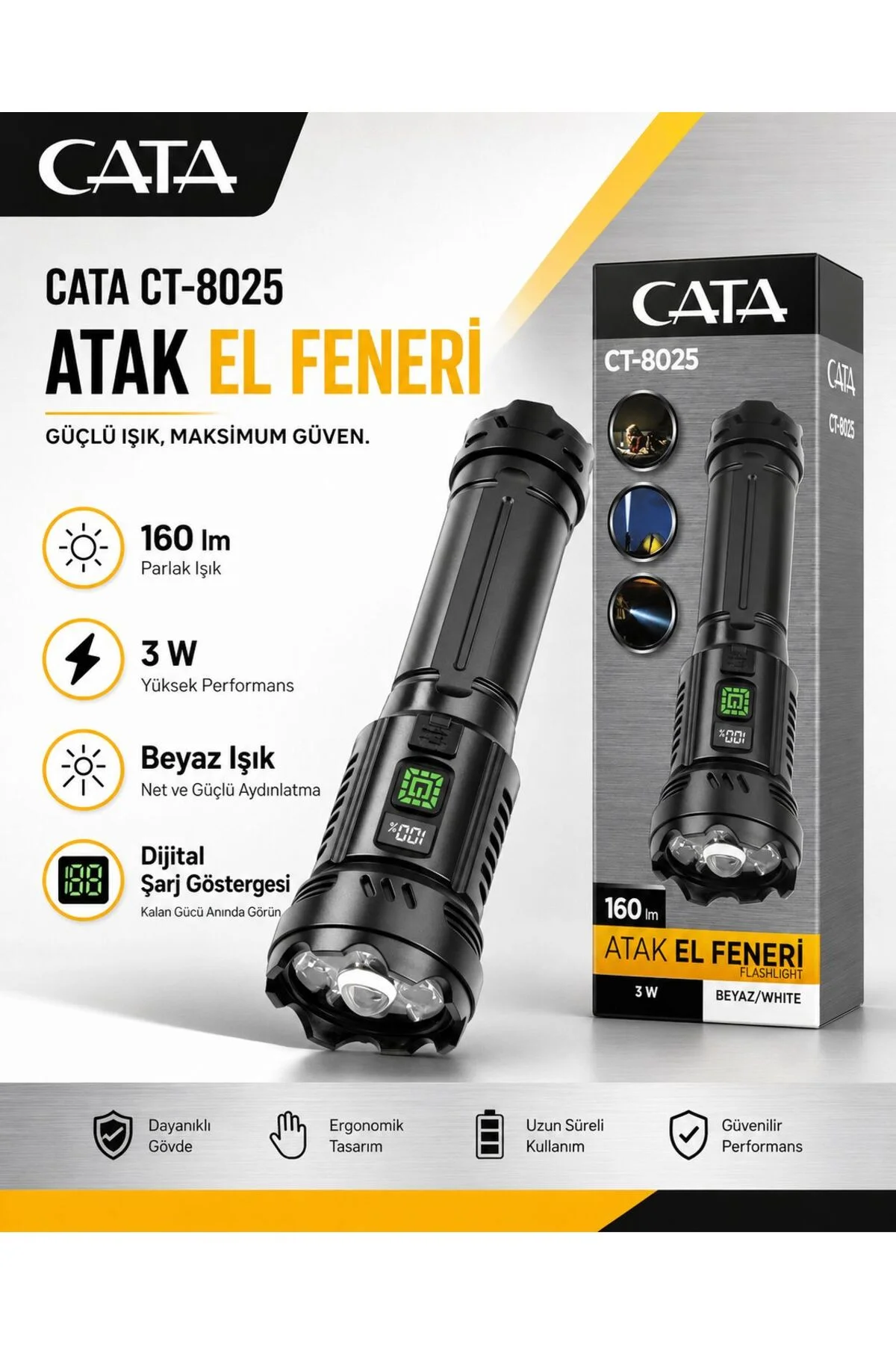CT-8025 ATAK EL FENERİ 3W BEYAZ IŞIK CT-8025 ATAK EL FENERİ 3W BEYAZ IŞIK