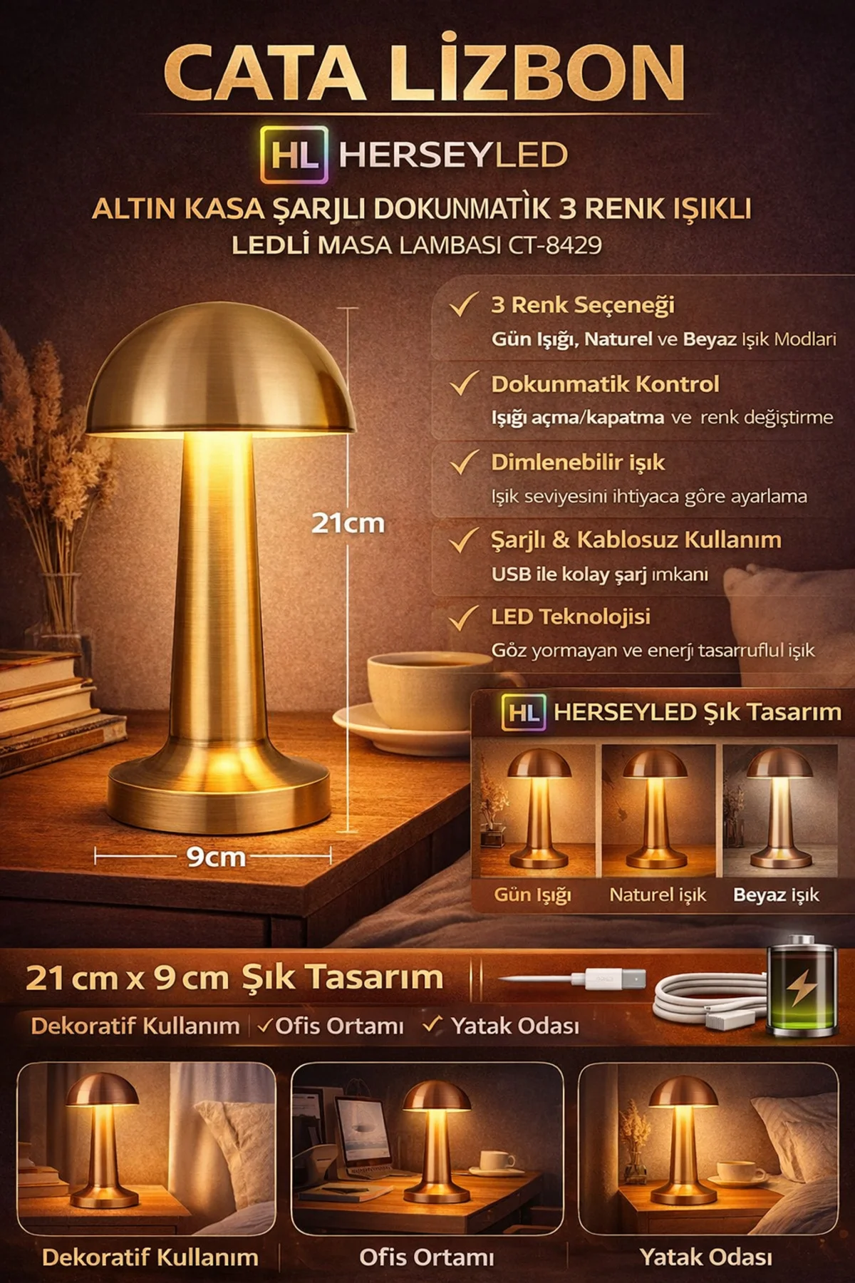 -CT-8429-LİZBON ANTİK ŞARJLI MASA LAMBASI GELAL -CT-8429-LİZBON ANTİK ŞARJLI MASA LAMBASI GELAL