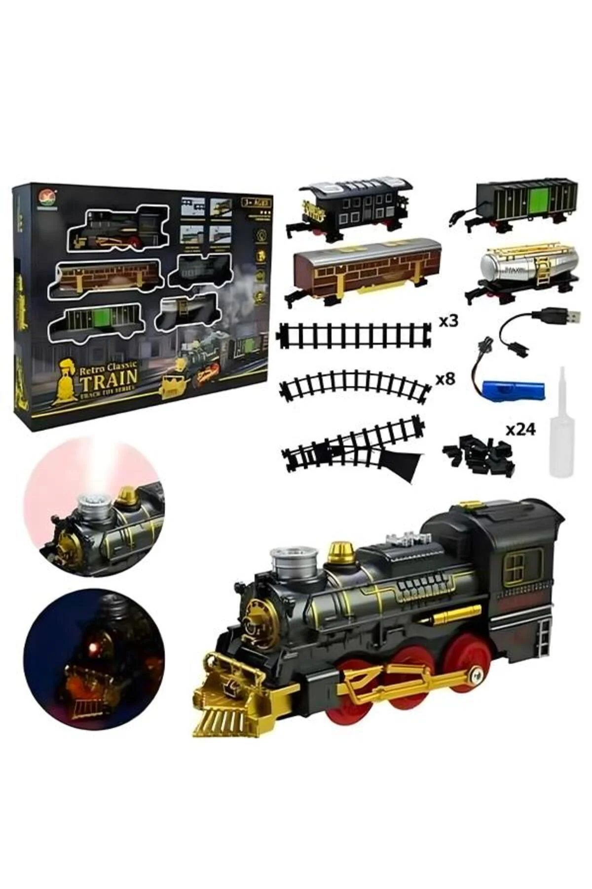 Ctoys Retro Klasik Buharlı Tren Seti Sesli ve Işıklı 69935A