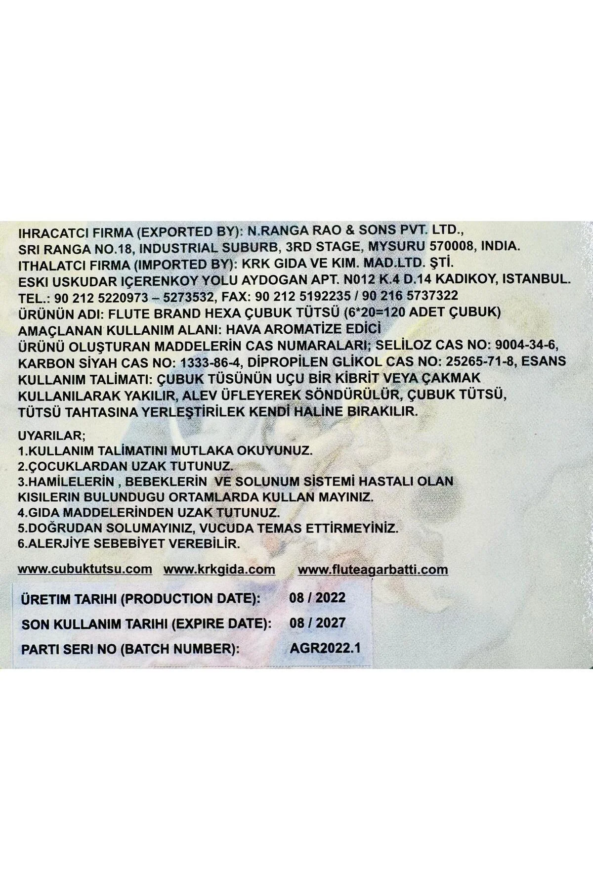 ÇUBUK TÜTSÜ (THE VIRGIN MARY) HEXA 1 ADET=20 ÇUBUK