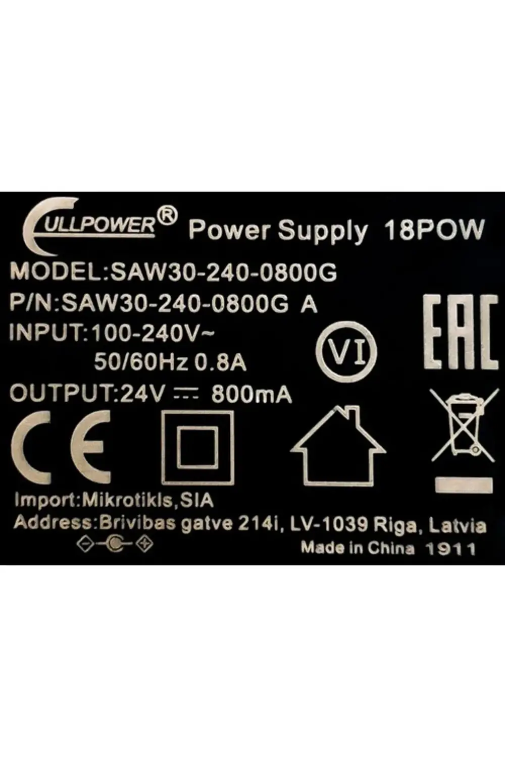 Cullpower 18pow 24v 0.8a Adaptör - Saw30-240-0800g