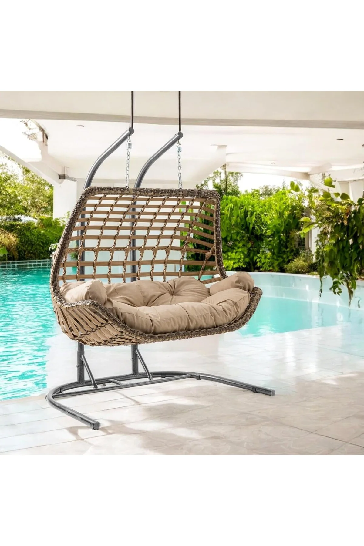 Cunda Çiftli Rattan Bahçe Balkon Salıncağı Açık Kahve