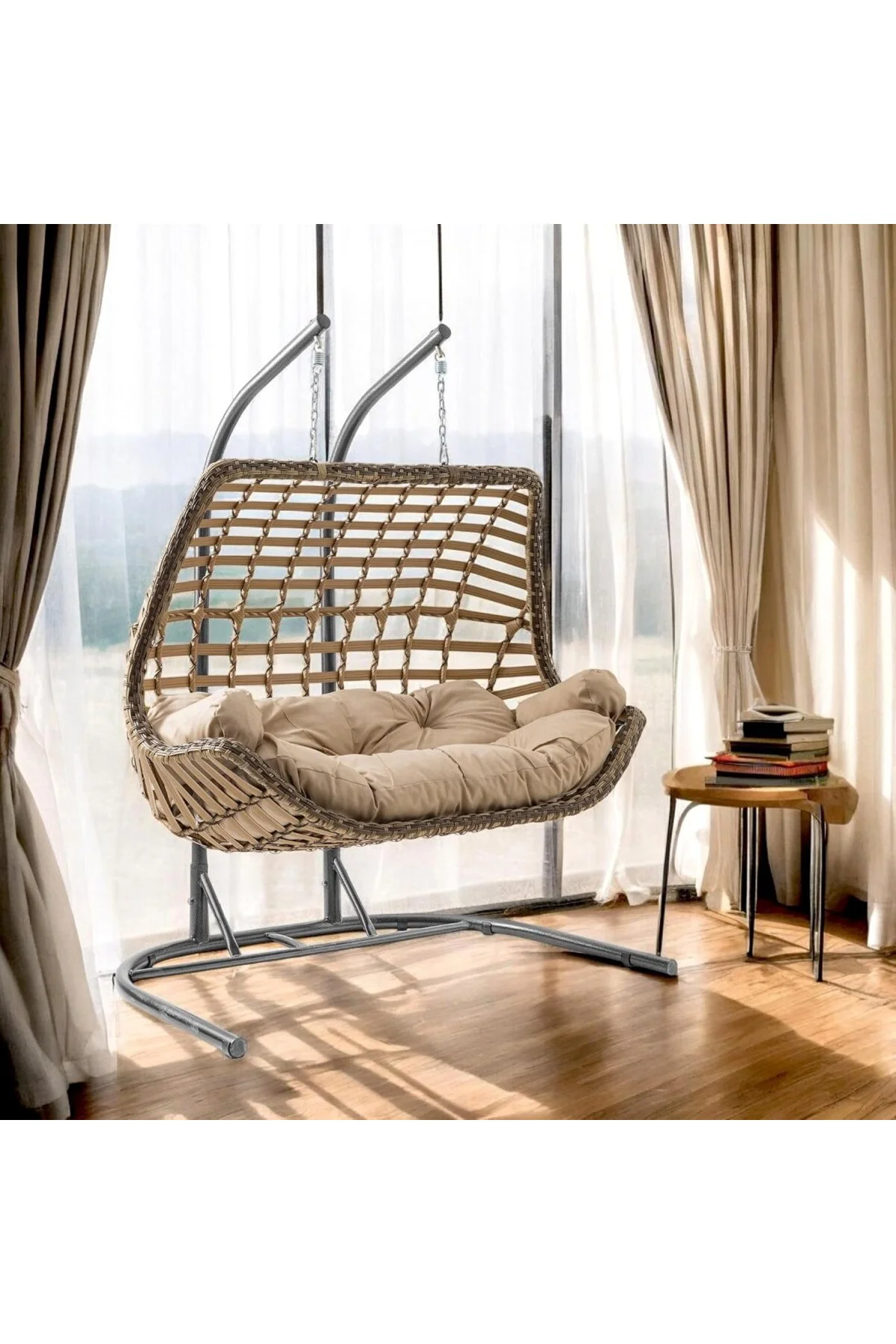 Cunda Çiftli Rattan Bahçe Balkon Salıncağı Açık Kahve