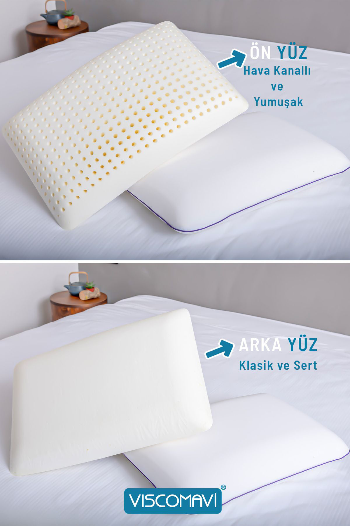 Viscomavi Cunda İki Yüzeyi Farkli Sertlikte Ortopedik Visco Yastik 60X40x15