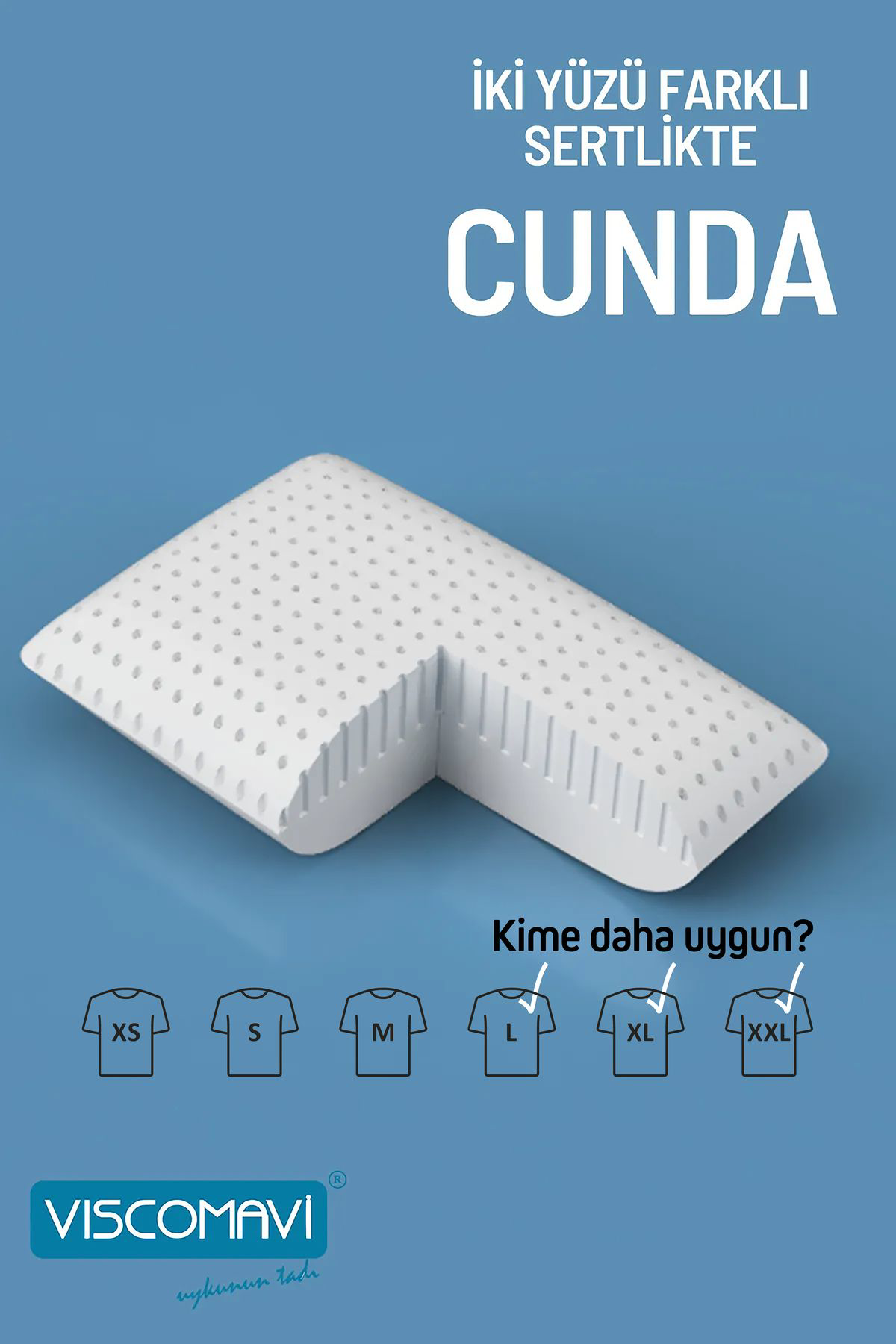 Viscomavi Cunda İki Yüzeyi Farkli Sertlikte Ortopedik Visco Yastik 60X40x15