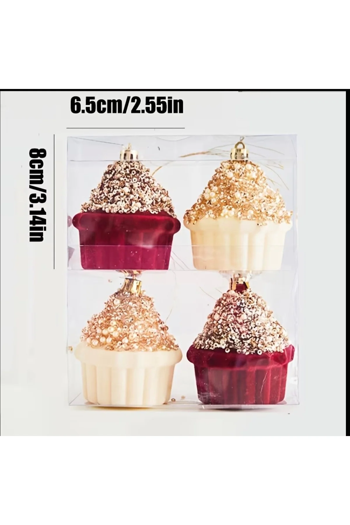 Cupcake Figürlü Yılbaşı Ağaç Süsü 4'lü Set – Simli ve Boncuklu Dekoratif Asma Süsler (8 cm) Cupcake Figürlü Yılbaşı Ağaç Süsü 4'lü Set – Simli ve Boncuklu Dekoratif Asma Süsler (8 cm) - Görsel 2