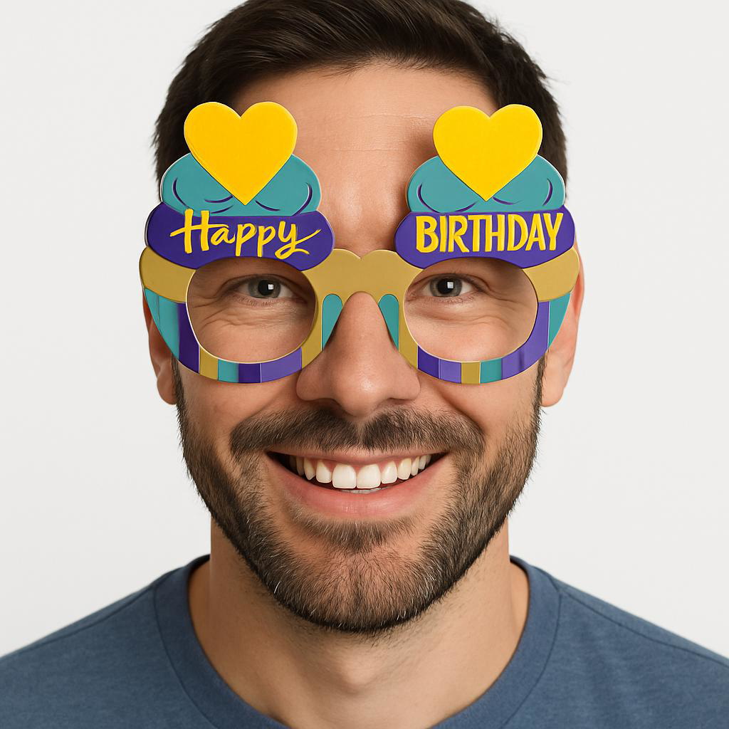 Cupcake Temalı Doğum Günü Renkli Karton Happy Birthday Gözlüğü 6