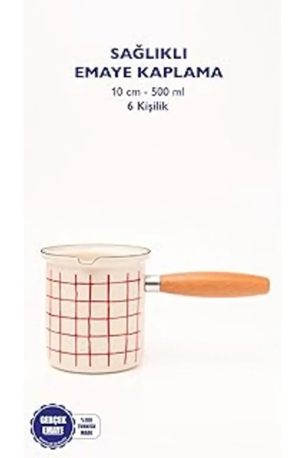 Cupid Kareli Emaye Ahşap Saplı Cezve (500Ml-6 Kişilik)