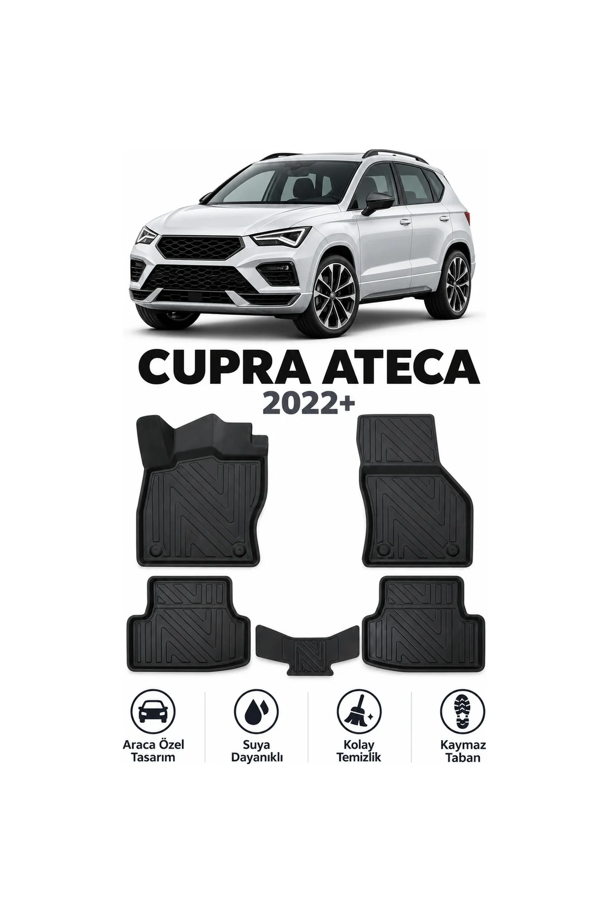 Cupra Ateca 2022 Sonrası Karbon Desenli Premium 3D Havuzlu Oto Paspas