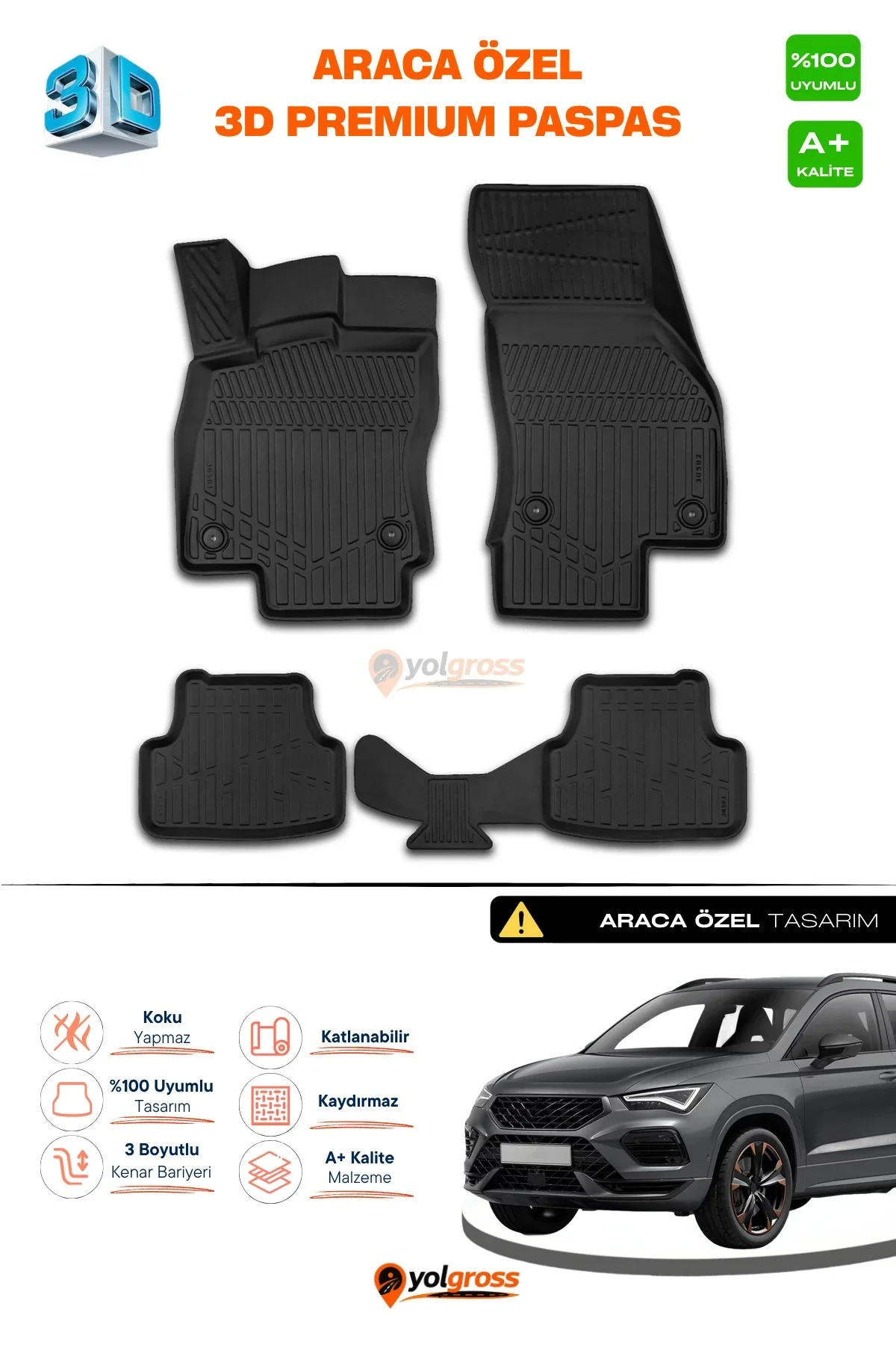 Cupra Ateca 3D Pro Havuzlu Paspas 2020 Üzeri A+ Kalite