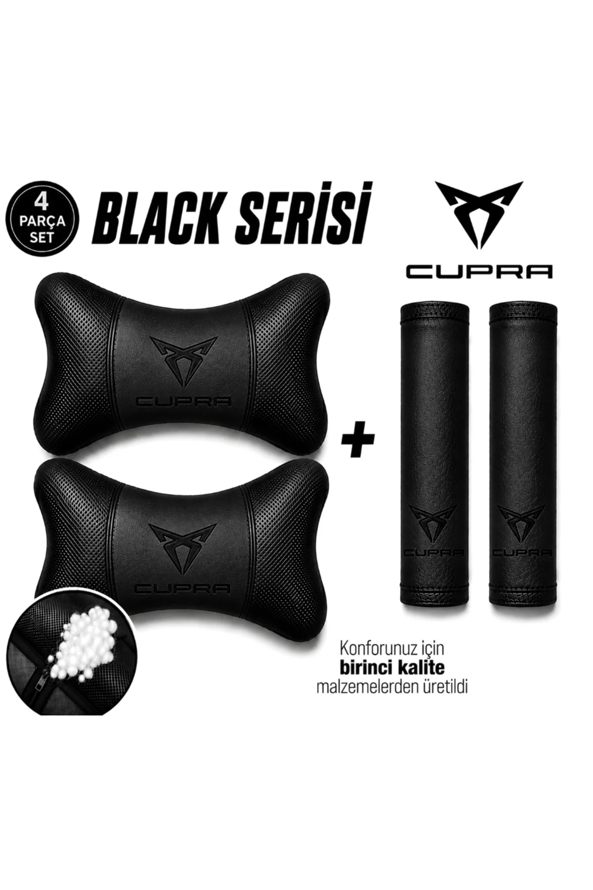 Cupra Black Serisi 4 Parça Oto Boyun Yastığı ve Emniyet Kemer Pedi Seti – 2 Yastık + 2 Kemer Pedi, Siyah Nakışlı Cupra Black Serisi 4 Parça Oto Boyun Yastığı ve Emniyet Kemer Pedi Seti – 2 Yastık + 2 Kemer Pedi, Siyah Nakışlı