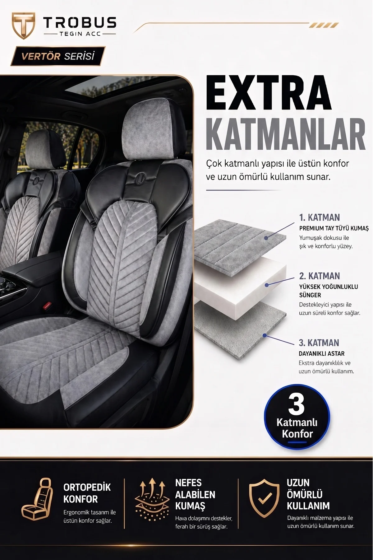 Cupra Formentor 2020 ve Sonrası Uyumlu Süvari Serisi Tay Tüyü Gri Siyah Premium Koltuk Kılıfı Fiyatı, Yorumları ve Özellikleri
