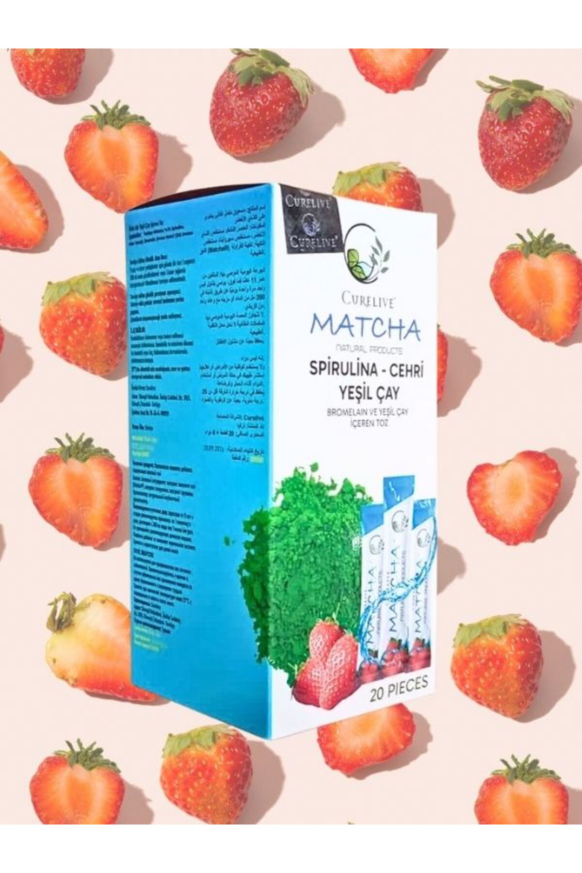 Curalive Matcha Detox. Matcha Çilek Spirulina Yeşilçay Bromelain 