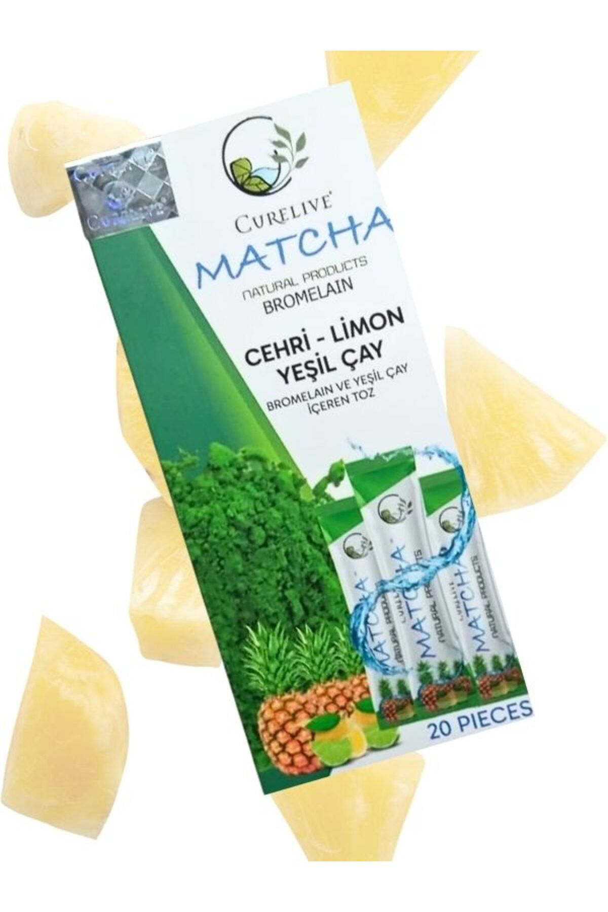 Curalive Matcha Detox. Matcha Ananas Bromelain Yeşilçay Limon 20 