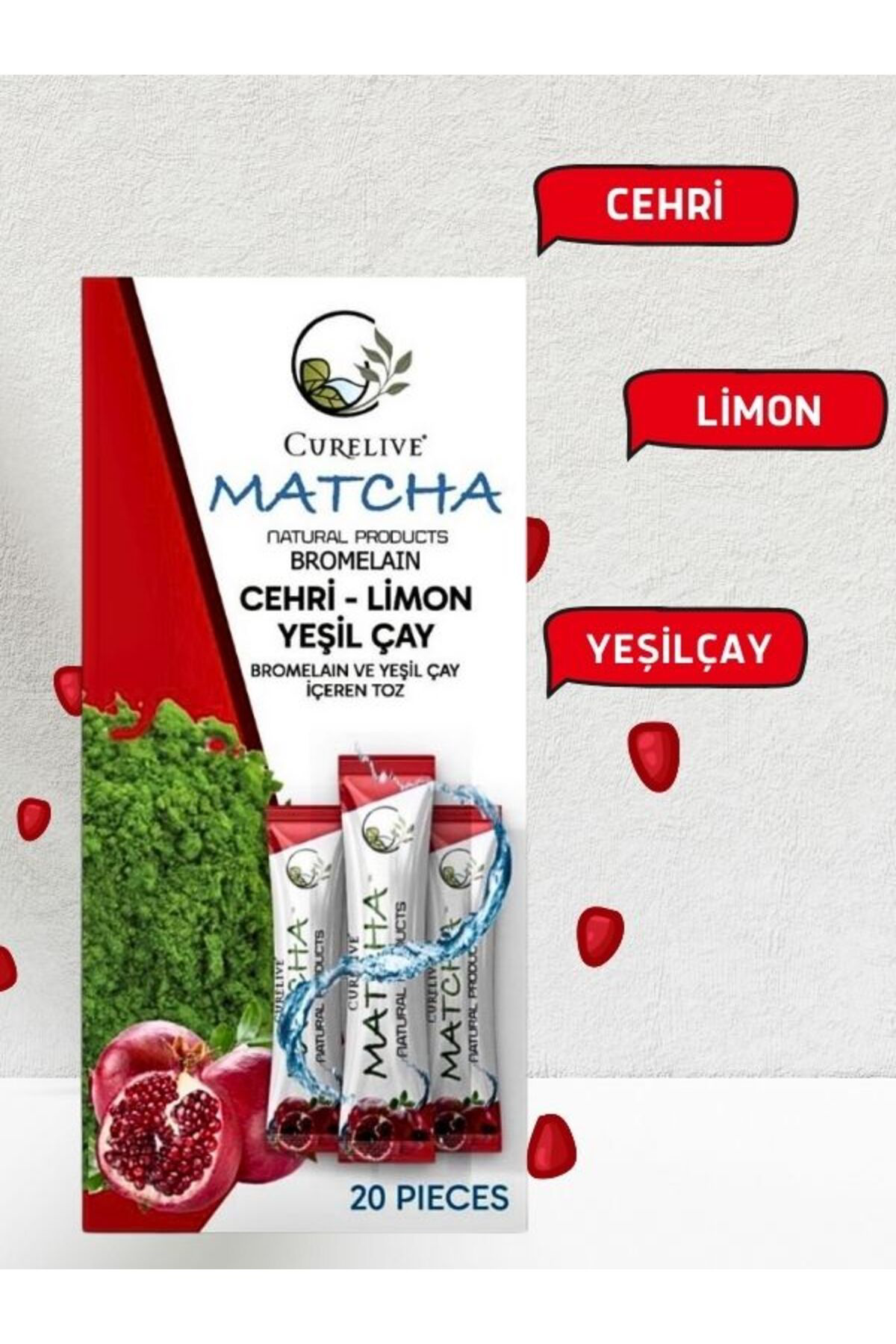 Curelive Matcha Detox Nar Aromalı Spirulina L-Carnitine Bromelain