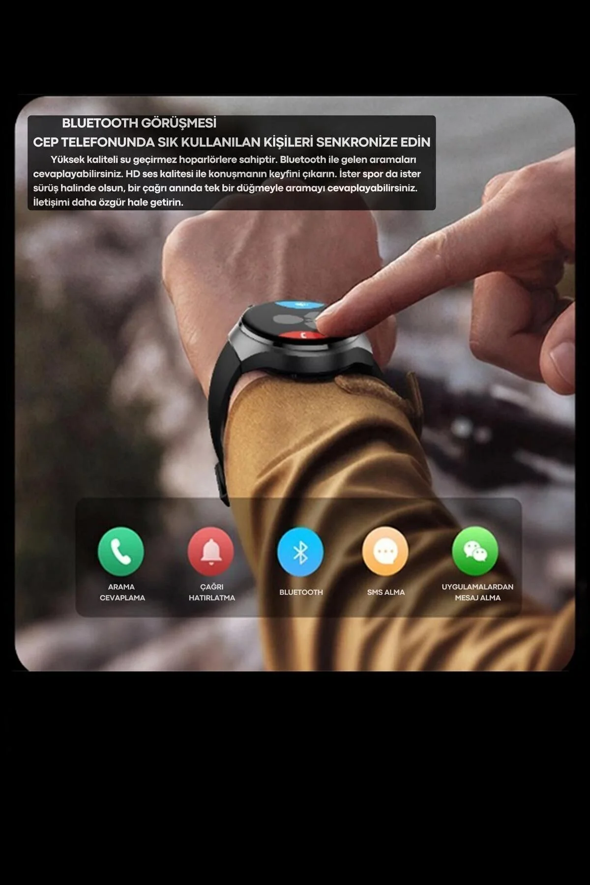 Curved AMOLED Ekranlı Akıllı Saat, Nabız ve Uyku Takibi, Suya Dayanıklı, Deri Kordonlu