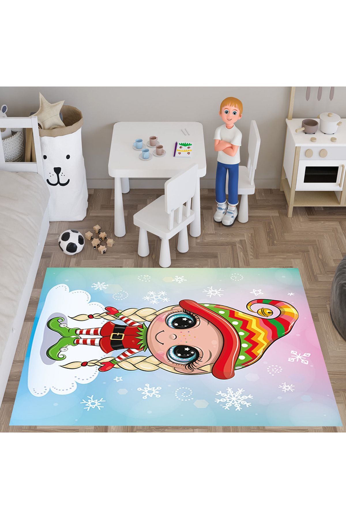 Evan Home Cute Cartoon  Desenli  Dijital Baski Yikanabilir Kaymaz Taban Çocuk Odasi Halisi